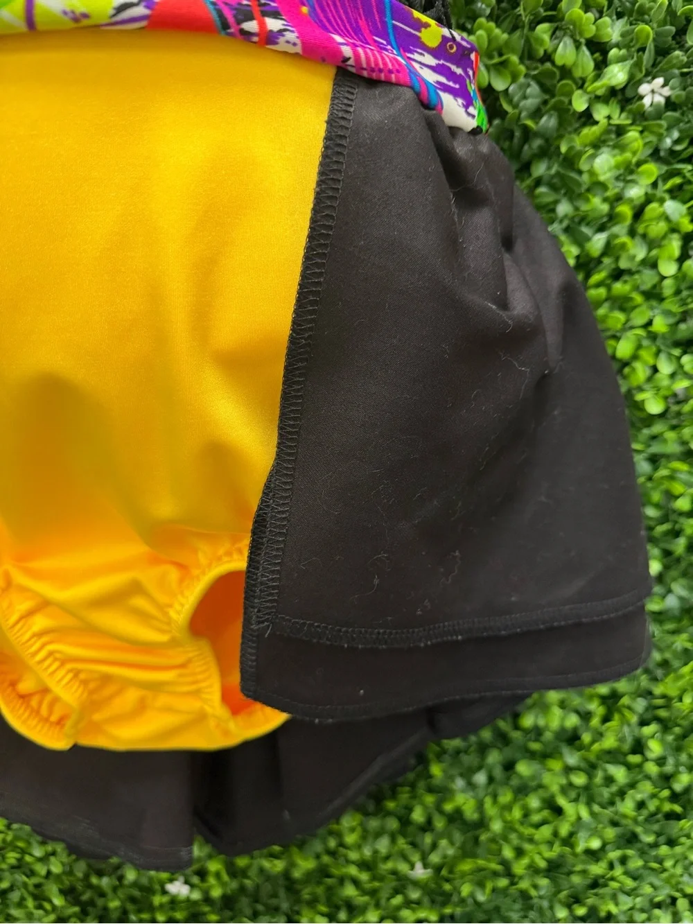 Vibrant Yellow & Black Kids Dance Costume with Neon Splash Accents
